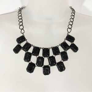Vintage Waterfall Necklace - Black Shimmer Stones With Gunmetal Chain